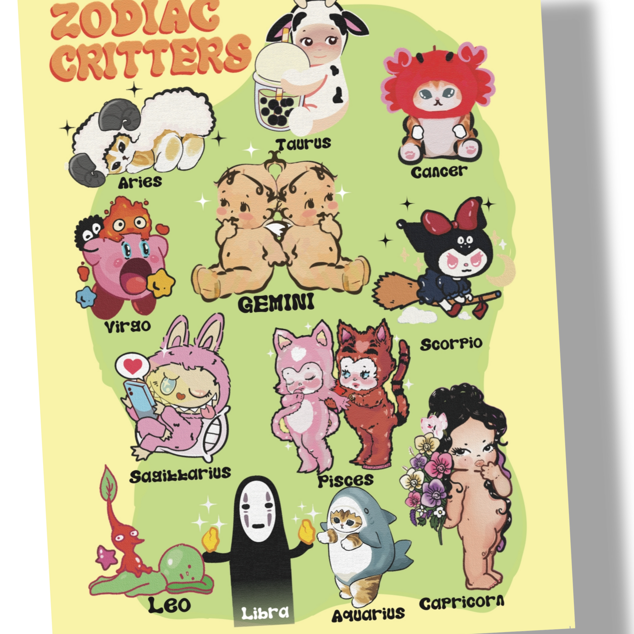 Cute Zodiac Critters Sign Calendar Print