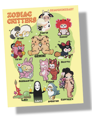 Cute Zodiac Critters Sign Calendar Print